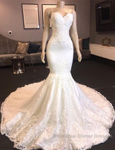 Princess White Sweetheart Mermaid Court Train Wedding Dress